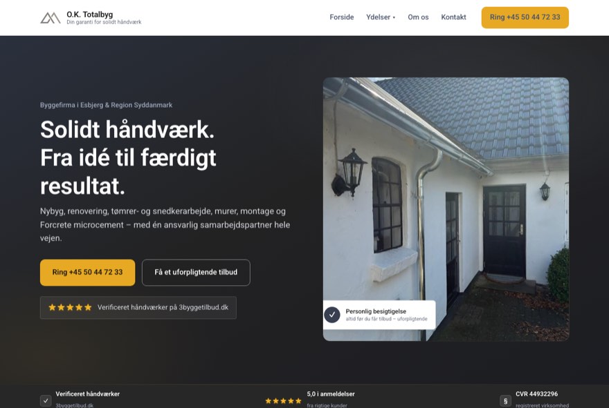 oktotalbyg.dk — hjemmeside bygget af Webpartneren